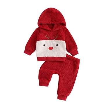 Toddler Baby Boy Girl Christmas Outfits Chick/Snowman/Elk Fleece Hoodie Sweatshirts Tops Pants Set Fall Winter Warm Clothes