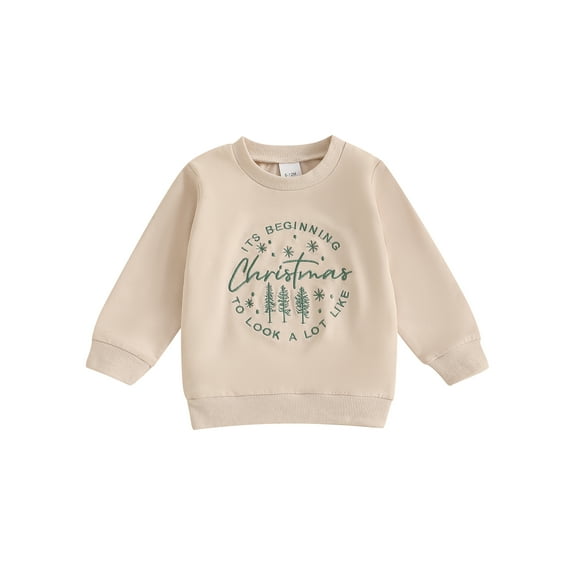 Toddler Baby Boy Girl Christmas Sweatshirt 6 12 18 24 Months 2T 3T 4T Letter Tree Embroidery Long Sleeve Round Neck Pullover Loose Tops