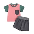 thumbnail image 1 of Toddler Baby Boy Girl Clothes 6M 12M 18M 24M 2Y 3Y 4Y Contrast Color Pocket T-Shirt Top Shorts Set Mamas Boy Outfit, 1 of 10