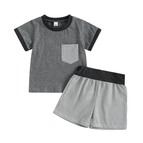 Toddler Baby Boy Girl Clothes 6M 12M 18M 24M 3Y 4Y Contrast Color Pocket T-Shirt Top Shorts Set Mamas Boy Outfit