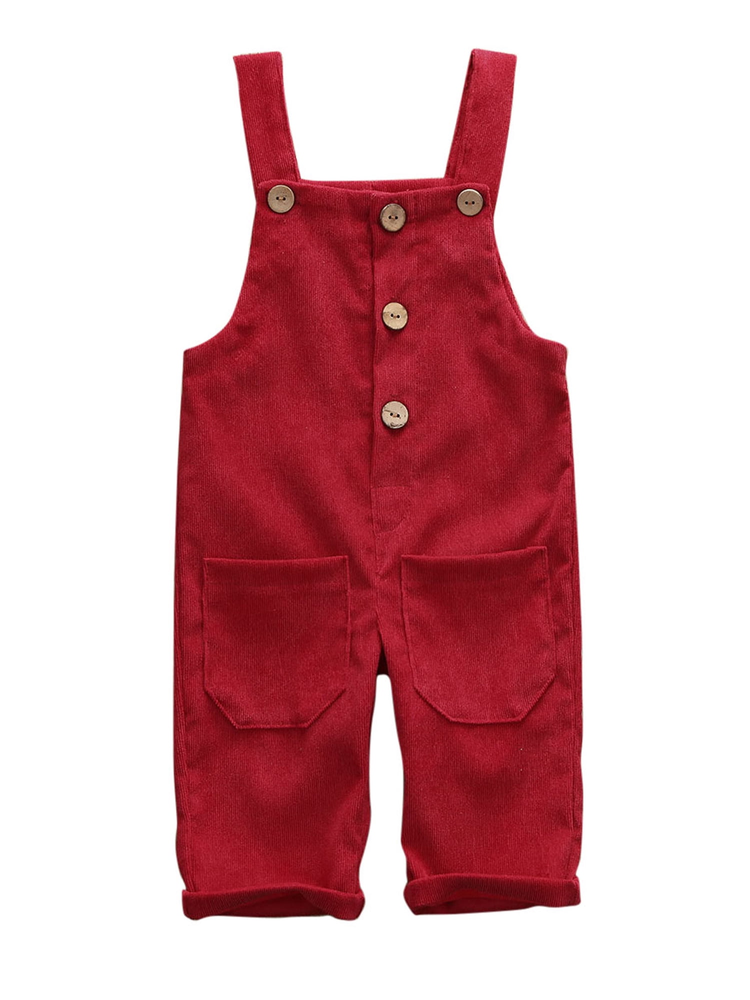 Toddler Baby Boy Girl Corduroy Suspender Rompers Solid Adjustable Strap Pockets Overalls Spring
