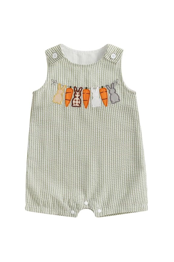 Toddler Baby Boy Girl Easter Outfit Bunny Carrot Embroidery Rompers Jumpsuit Sleeveless Overall Spring Palysuit 0- 3 Years Easter Clothes