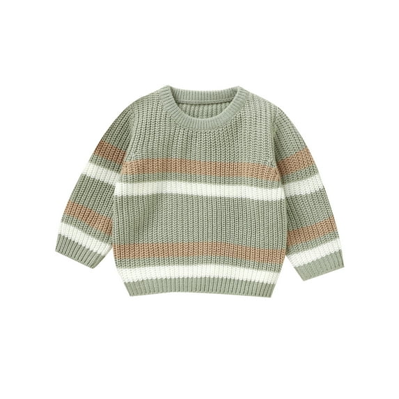 Toddler Baby Boy Girl Fall Sweater 6 9 12 18 24 Months 2T 3T Stripe Long Sleeve Round Neck Chunky Knitwear Pullover Tops