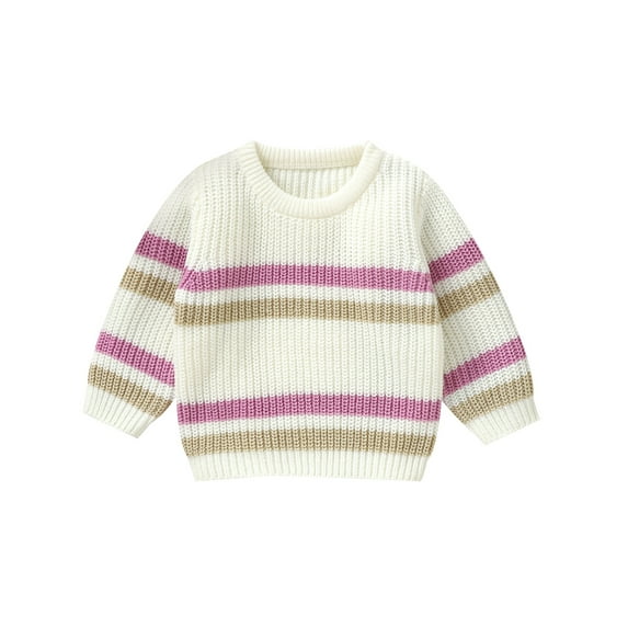 Toddler Baby Boy Girl Fall Sweater 6 9 12 18 24 Months 2T 3T Stripe Long Sleeve Round Neck Chunky Knitwear Pullover Tops