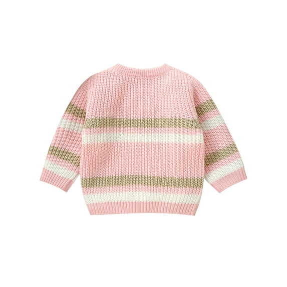 Toddler Baby Boy Girl Fall Sweater 6 9 12 18 24 Months 2T 3T Stripe Long Sleeve Round Neck Chunky Knitwear Pullover Tops