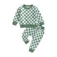 thumbnail image 1 of Toddler Baby Boy Girl Fall Winter Clothes Checkerboard Plaid Hoodie Sweatshirt Tops Elastic Waist Pants Set 2PCS Outfit, 1 of 7