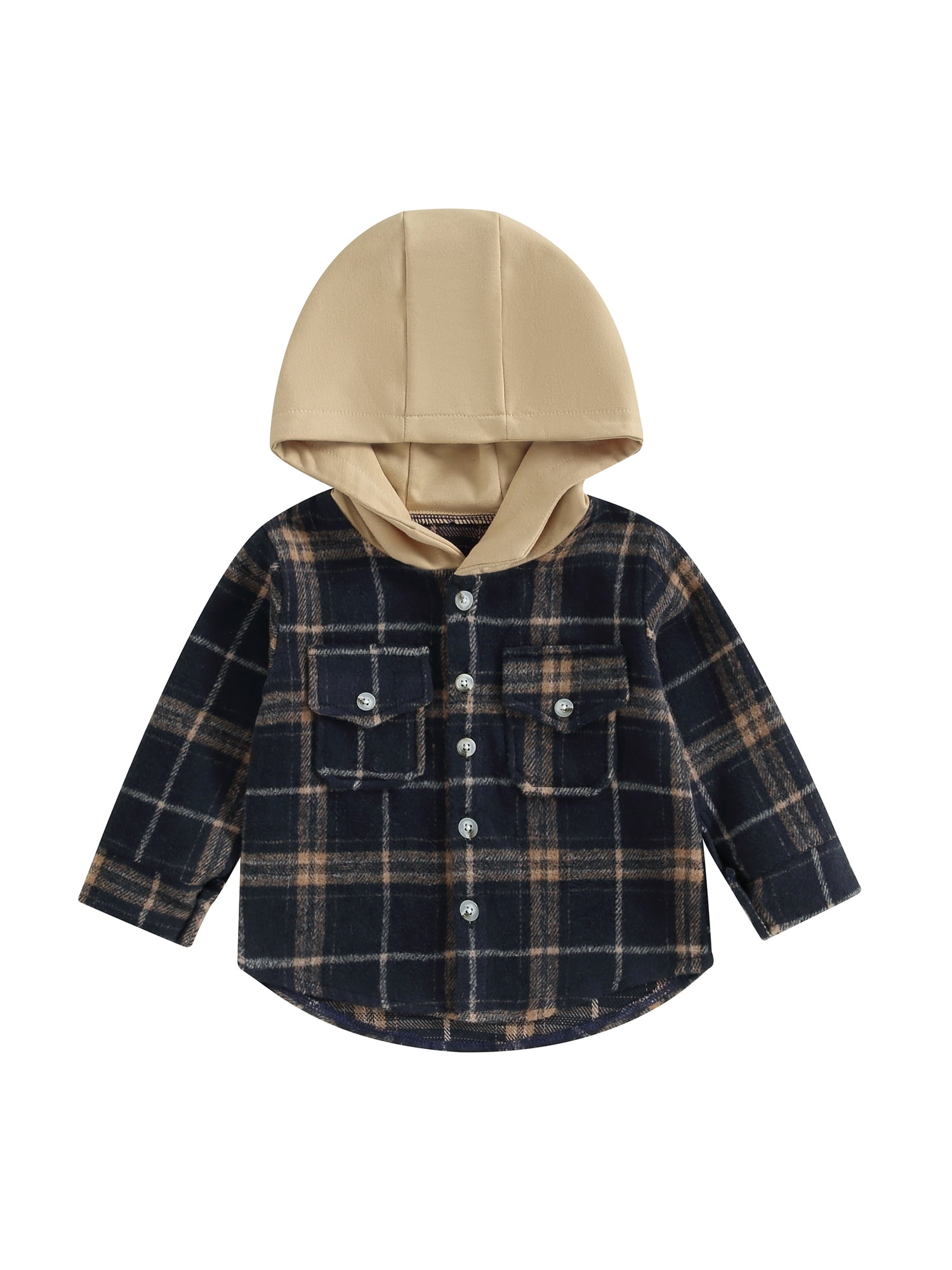 Toddler Baby Boy Girl Fall Winter Clothes Flannel Hooded Plaid Shirt ...