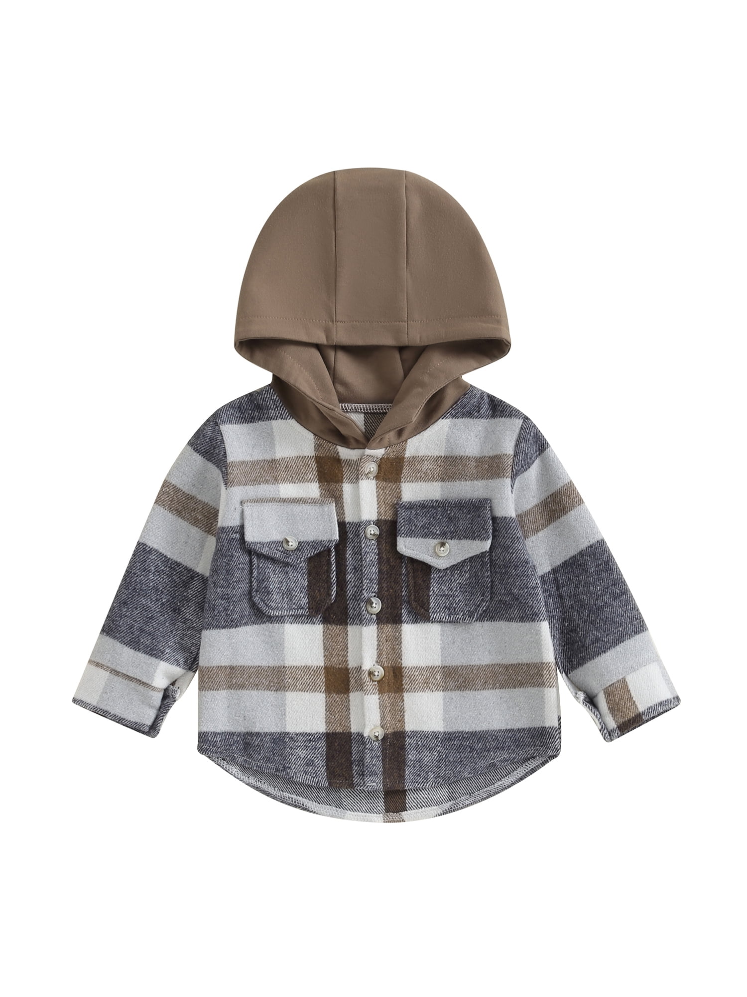 Toddler Baby Boy Girl Fall Winter Clothes Flannel Hooded Plaid Shirt ...