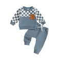 thumbnail image 1 of Toddler Baby Boy Girl Fall Winter Outfit Checkerboard Long Sleeve Sweatshirts Tops and Jogger Pants Set Infant Casual Clothes, 1 of 8