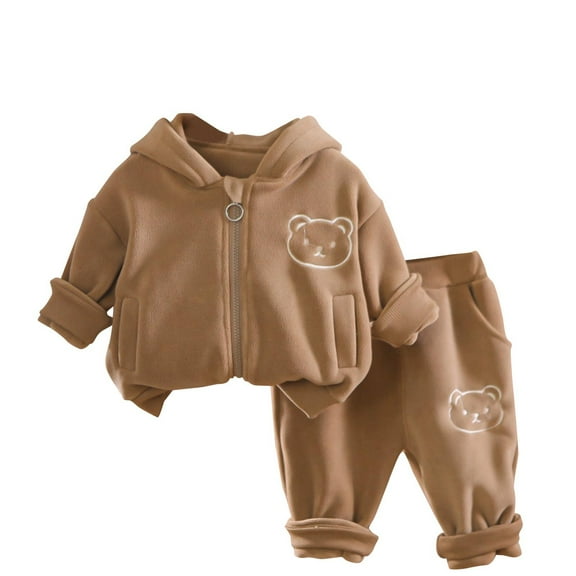 Toddler Baby Boy Girl Fall Winter Outfits Fleece Zipper Hoodies Sweatshirt and Pants 2Pcs Clothes Set