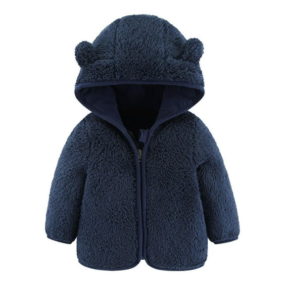 Toddler Baby Boy Girl Fleece Hooded Jackets Cute Solid Color Zipper Coat Fuzzy Winter Warm Sweatshirt Hoodie Outwear