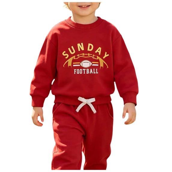 Toddler Baby Boy Girl Football Outfit CHIEFS SUNDAY Long Sleeve Sweatshirt Jogger Pants Set 2pcs Fall Winter Clothes Comfortable Classic Fit