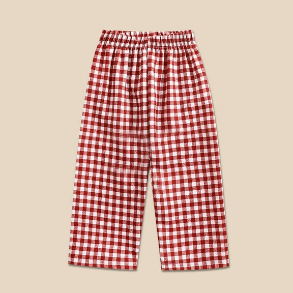 Toddler Baby Boy Girl Gingham Pants Retro Elastic Waist Checkered Plaid Long Pants Casual Sweatpants Bottoms