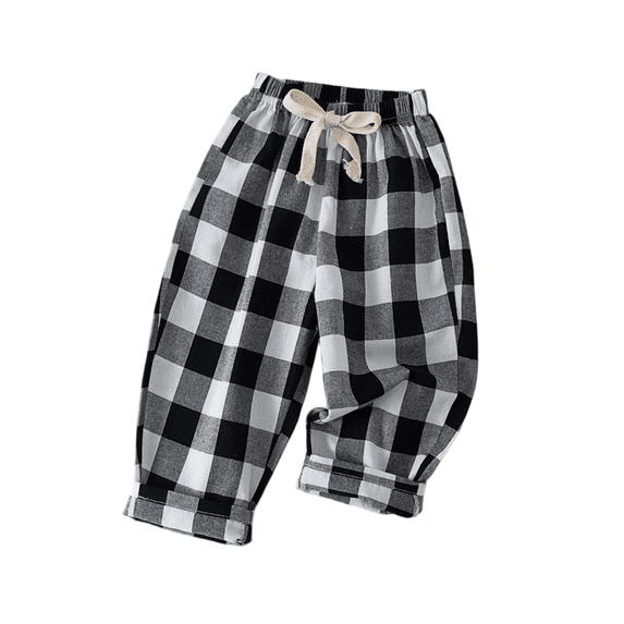 Toddler Baby Boy Girl Gingham Pants Retro Elastic Waist Checkered Plaid Long Pants Casual Thin Cotton Sweatpants Boho Bottoms