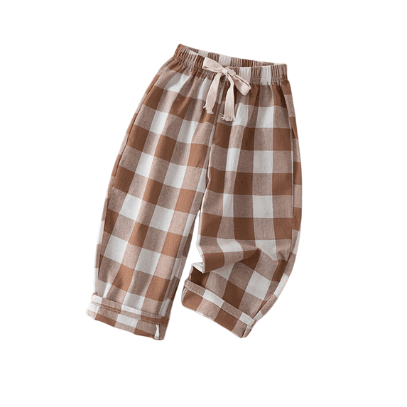 Toddler Baby Boy Girl Gingham Pants Retro Elastic Waist Checkered Plaid Long Pants Casual Thin Cotton Sweatpants Boho Bottoms