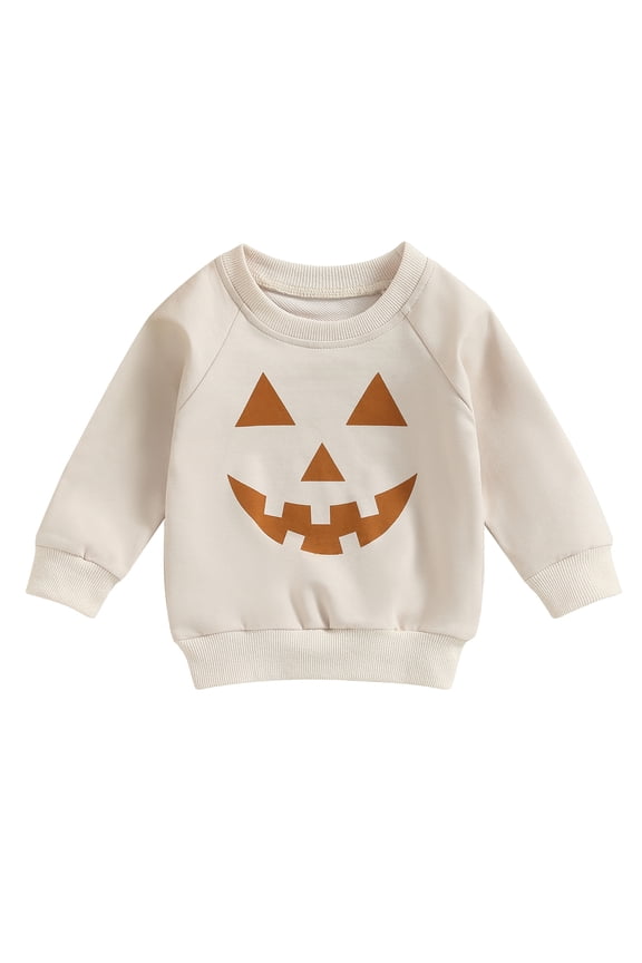 Toddler Baby Boy Girl Halloween Clothes Pumpkin Face Sweatshirts Pullover Long Sleeve Tops Cute Fall Winter Blouse