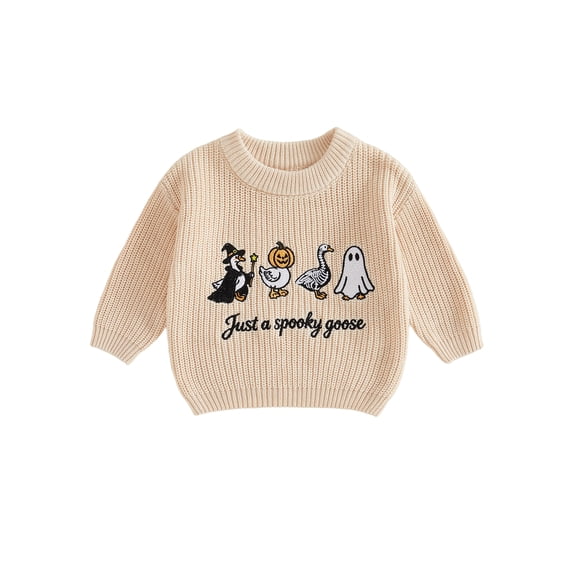 Toddler Baby Boy Girl Halloween Knit Sweater Pumpkin Skull Goose Ghost Pullover Fall Winter Clothes