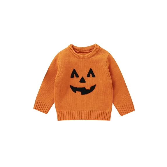 Toddler Baby Boy Girl Halloween Outfit Knit Chunky Pumpkin Sweaters Crew Neck Pullover Sweatshirt Tops Fall Winter Clothes