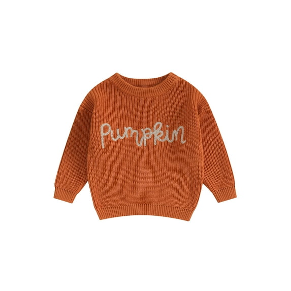 Toddler Baby Boy Girl Halloween Outfit Knit Chunky Pumpkin Sweaters Crew Neck Pullover Sweatshirt Tops Fall Winter Clothes