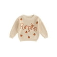 thumbnail image 1 of Toddler Baby Boy Girl Halloween Outfit Knit Chunky Pumpkin Sweaters Crew Neck Pullover Sweatshirt Tops Fall Winter Clothes, 1 of 8