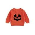 thumbnail image 1 of Toddler Baby Boy Girl Halloween Outfit Knit Chunky Pumpkin Sweaters Crew Neck Pullover Sweatshirt Tops Fall Winter Clothes, 1 of 8
