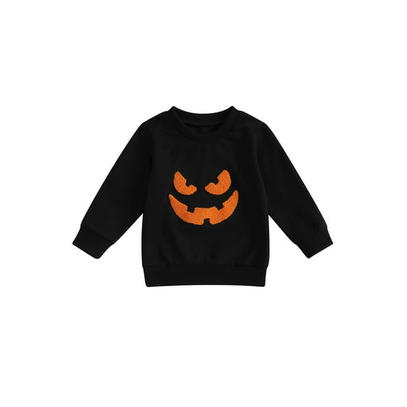 Toddler Baby Boy Girl Halloween Outfit Pumpkin Pullover Sweatshirt Crewneck Sweater Long Sleeve T-Shirt Tops Kids Fall Clothes