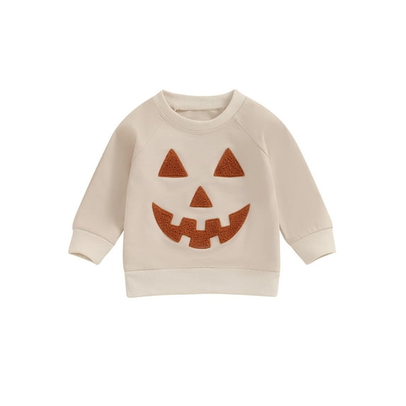 Toddler Baby Boy Girl Halloween Outfit Pumpkin Pullover Sweatshirt Crewneck Sweater Long Sleeve T-Shirt Tops Kids Fall Clothes