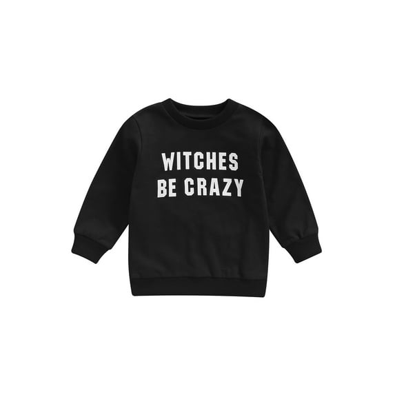 Toddler Baby Boy Girl Halloween Outfit Witches Be Crazy Sweatshirt Crewneck Pullover Sweater Long Sleeve Shirt Tops Fall Clothes