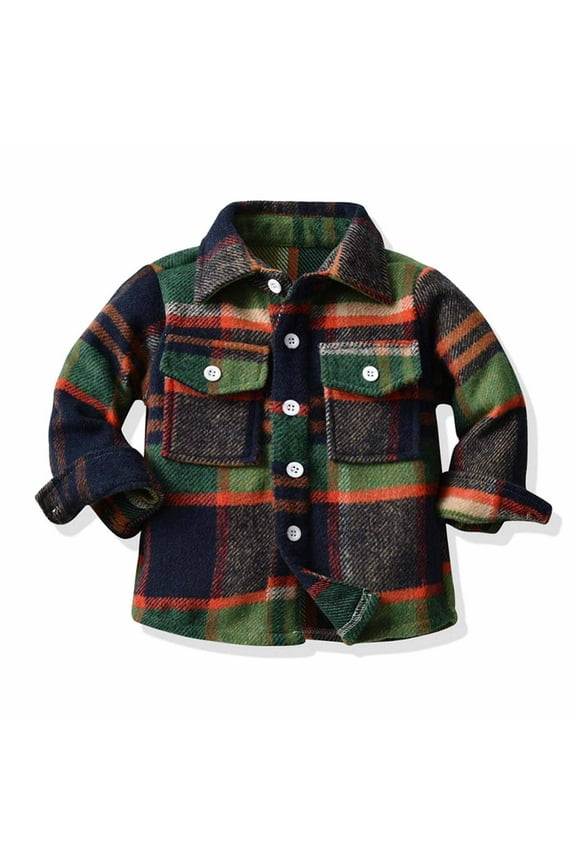 Toddler Baby Boy Girl Jacket 2024 Fall Flannel Plaid Shirt Warm Button Down Shacket Infant Kid Long Sleeve Color Block Coat Top Winter Clothes Outwear Cardigan Top