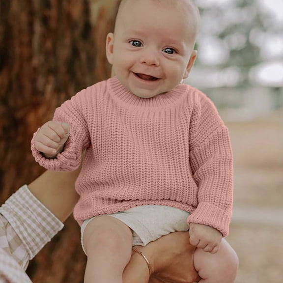 Toddler Baby Boy Girl Knit Sweater Crew Neck Solid Color Long Sleeve Pullover Sweatshirt Oversized Sweatshirt Toddler Winter Clothes for Toddler Baby Boys Girls 2-3 Years