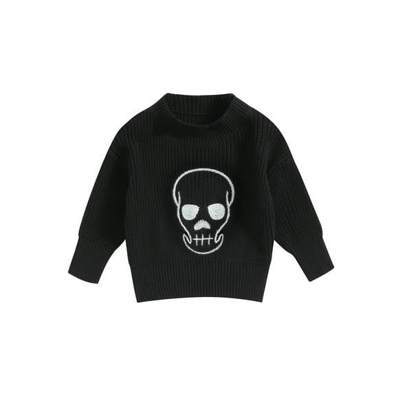 Toddler Baby Boy Girl Knit Sweater Halloween Pumpkin/Skull Print Crewneck Sweatshirt Fall Winter Knitted Pullover Tops