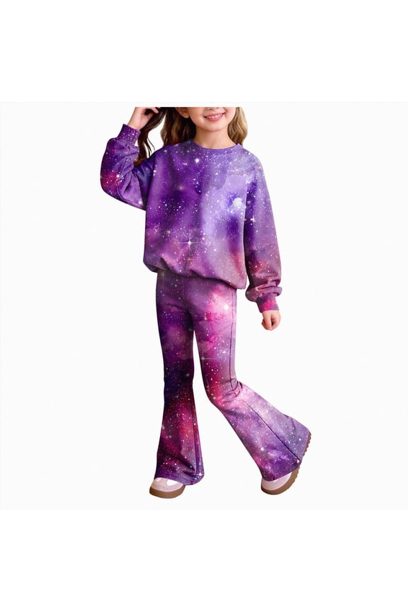Toddler Baby Boy Girl Long Sleeve Crew Neck Top & Pants Set - Two-Tone Top And Solid Pants for Outings 6-12 Months 12-24 Months 2t 3t 4t 5t 6t 7t 8t 9t Children(Light Purple,6-7 Years)