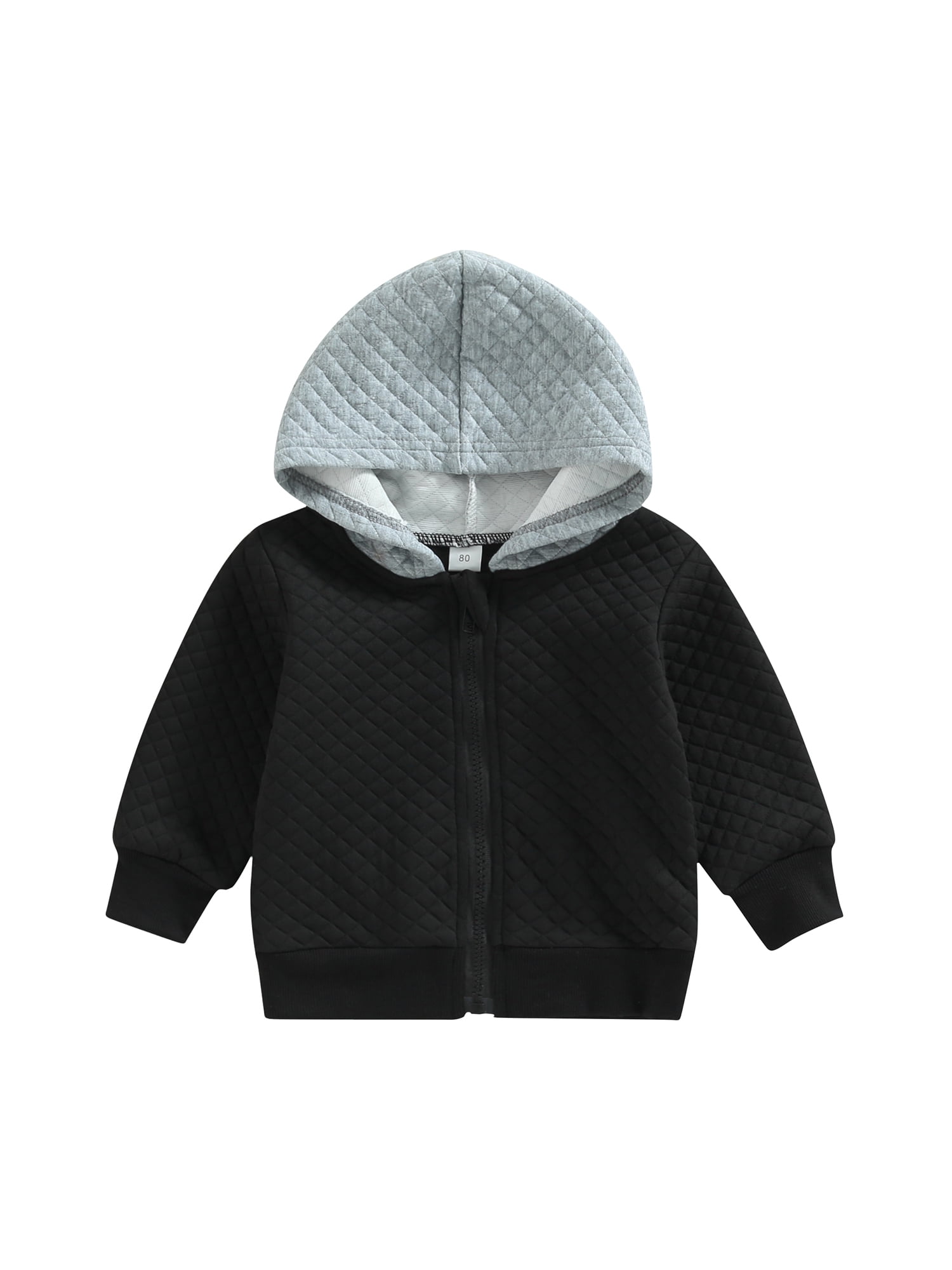 Toddler Baby Boy Girl Quilted Jacket Hoodie Coat Color Block Long Sleeve  Zipper Hooded Jackets Top Warm Outwear