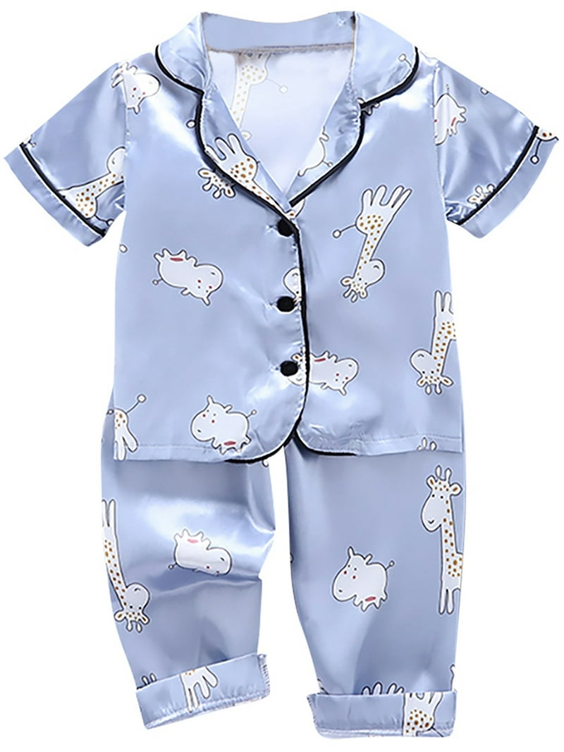 Toddler Baby Boy Girl Silk Pajamas Pyjamas Satin Set Child