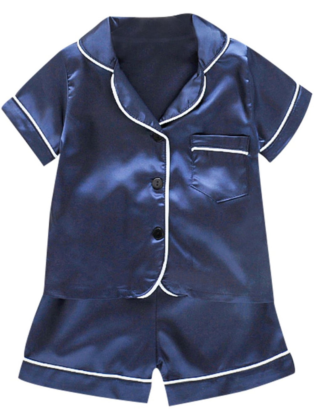 Corlidea Pyjama Bébé Fille Garçon Satin Soie Enfant Manches Courtes Pyjamas  2 Pièces avec Boutons Classique Lounwear Shorts Peignoir Épais (Blue, 8-9  Years) : : Mode