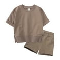 thumbnail image 1 of Toddler Baby Boy Girl Solid Color Cotton Pullover Short Sleeve Sweatshirt T-Shirt Crewneck Tops Shorts Set Spring Summer Clothes Kids Child Clothing Streetwear Dailywear Outwear, 1 of 4
