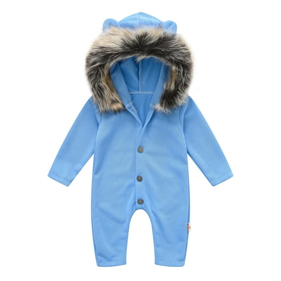 Toddler Baby Boy Girl Solid Color Long-sleeved Hooded Plush Collar Jumpsuit For Men And Women Baby Outing Romper Girls Stretch Distressed Patchwork Pants Girls Casual