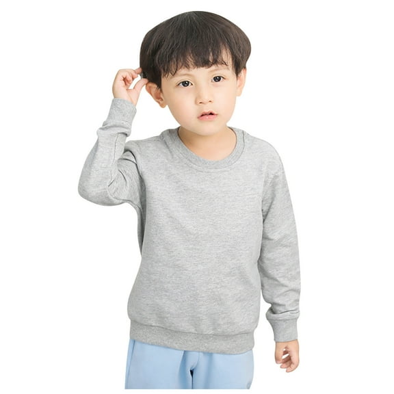 Toddler Baby Boy Girl Solid Cotton Sweatshirt Crewneck Long Sleeve T-Shirt Tops Spring Fall Clothes