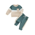 thumbnail image 1 of Toddler Baby Boy Girl Spring Fall Outfits Long Sleeve Color Block Sweatshirt Pullover Tops and Pants Set, 1 of 8