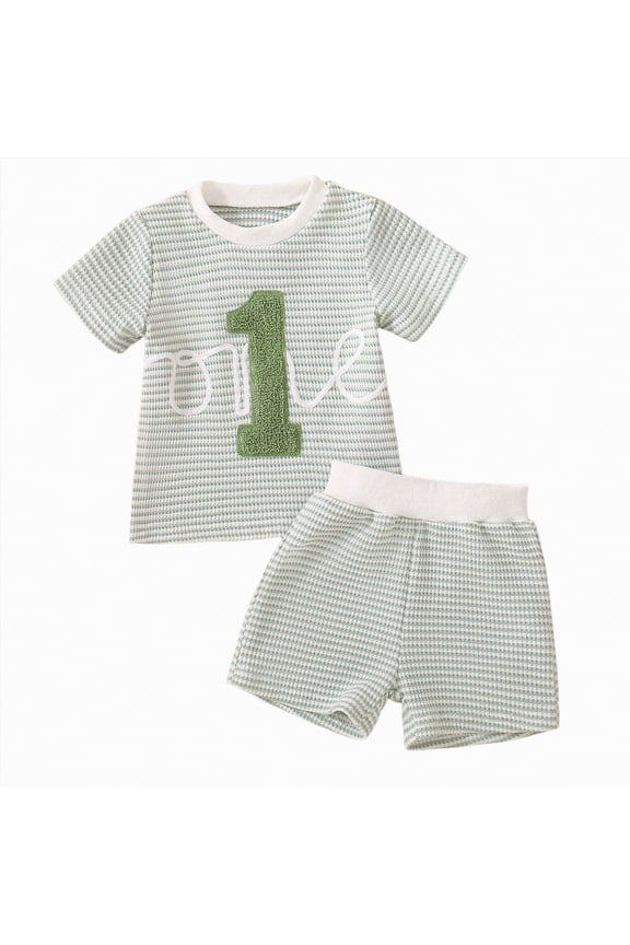Toddler Baby Boy Girl Summer First Birthday Outfit 12 18 24 Months 2T Short Sleeve Shirt Plaid Shorts Sets Summer Birthday Clothes 2Pcs Gibobby 6-12M,Green