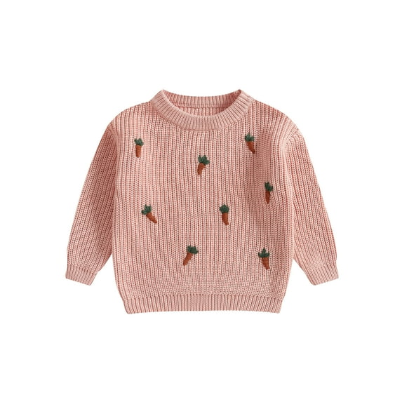 Toddler Baby Boy Girl Sweaters 0 3 6 9 12 18 24 Months 2T 3T Carrot Pattern Long Sleeve Round Neck Ribbed Chunky Knit Jumper Tops