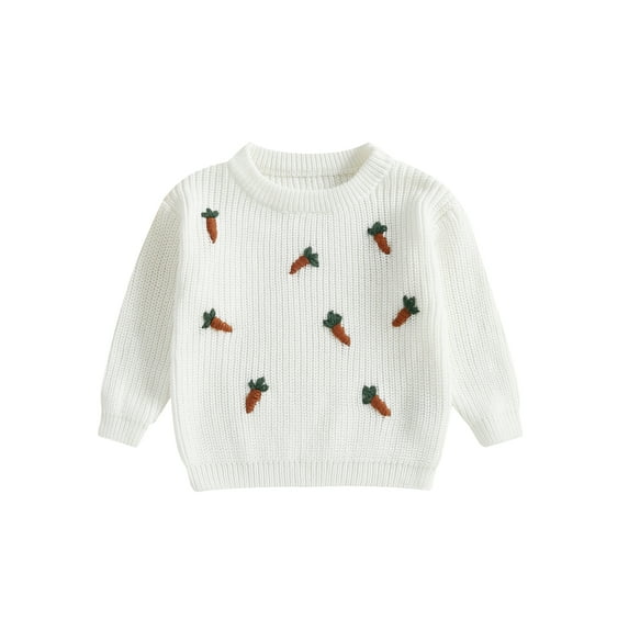 Toddler Baby Boy Girl Sweaters 0 3 6 9 12 18 24 Months 2T 3T Carrot Pattern Long Sleeve Round Neck Ribbed Chunky Knit Jumper Tops