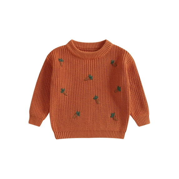 Toddler Baby Boy Girl Sweaters 0 3 6 9 12 18 24 Months 2T 3T Carrot Pattern Long Sleeve Round Neck Ribbed Chunky Knit Jumper Tops