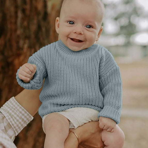 Toddler Baby Boy Girl Sweaters Baby Knit Sweater Cardigan Crewneck Long Sleeve Solid Color Pullover Top Cute Oversized Pullover Fall Winter Warm Clothes for Little Boys Girls 0-6 Months