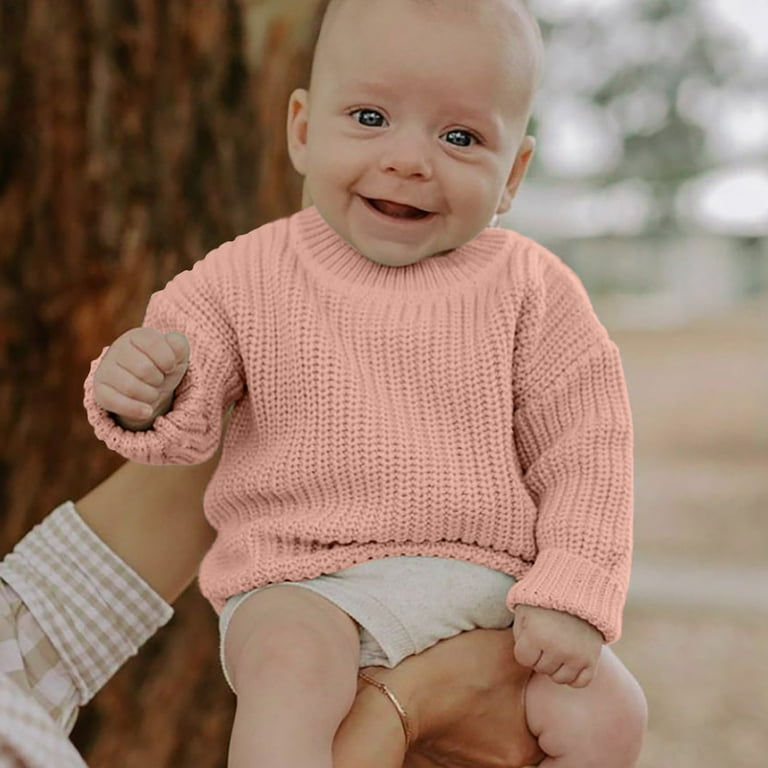 Toddler Baby Boy Girl Sweaters Baby Knit Sweater Round Neck Long