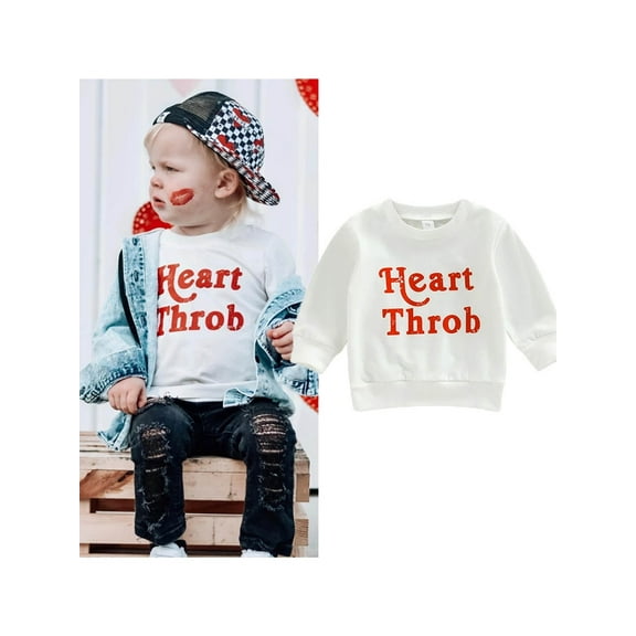 Toddler Baby Boy Girl Valentines Day Outfit Long Sleeve Heart Pullover Sweatshirt Tops Spring Shirts Clothes