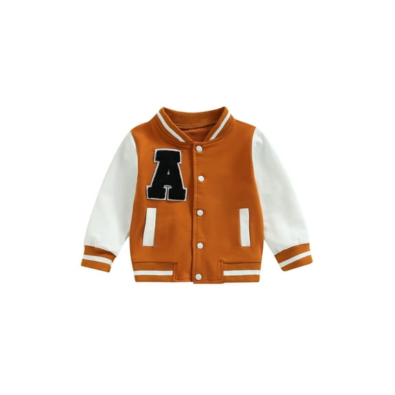 Toddler Baby Boy Girl Varsity Jacket Kids Contrast Color Baseball Letterman Bomber Jacket Outwear Fall Winter Jacket Coat