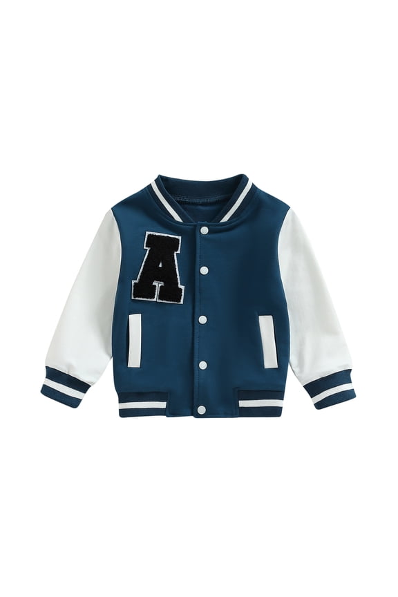 Toddler Baby Boy Girl Varsity Jacket Kids Contrast Color Baseball Letterman Bomber Jacket Outwear Fall Winter Jacket Coat