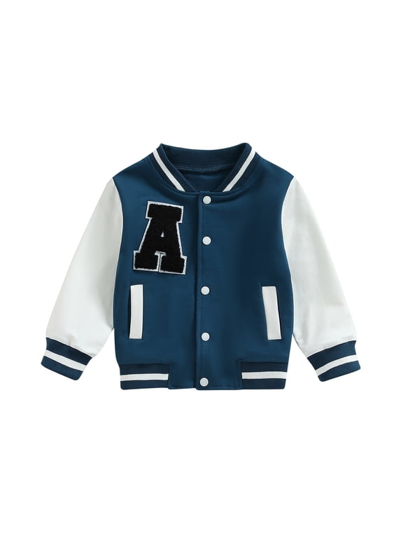 Toddler Baby Boy Girl Varsity Jacket Kids Contrast Color Baseball Letterman Bomber Jacket Outwear Fall Winter Jacket Coat