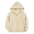 thumbnail image 1 of Toddler Baby Boy Girl Zip Up Hoodies Solid Color Hooded Sweatshirt Long Sleeve Jacket Casual Outerwear Fall Clothes Z0A-Beige, 18-24 Months, 1 of 9